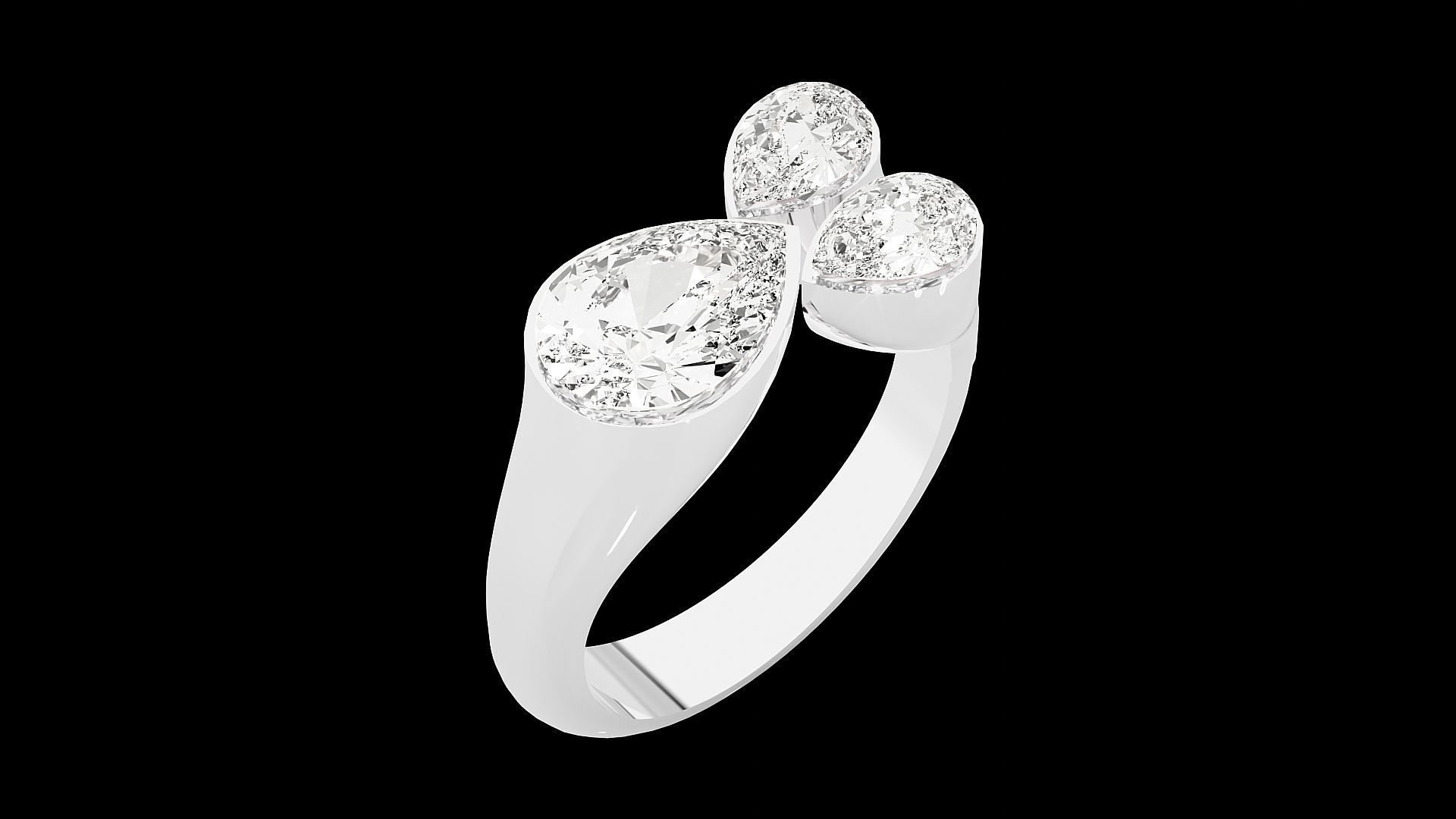 Tri Star Pear Head High Jewelry Cocktail Ring 3dm stl renders 3D print model_25