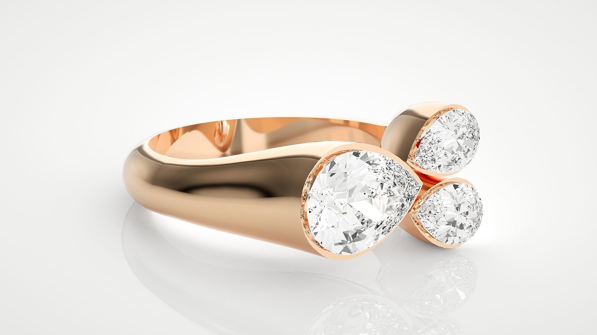 Tri Star Pear Head High Jewelry Cocktail Ring 3dm stl renders 3D print model_6