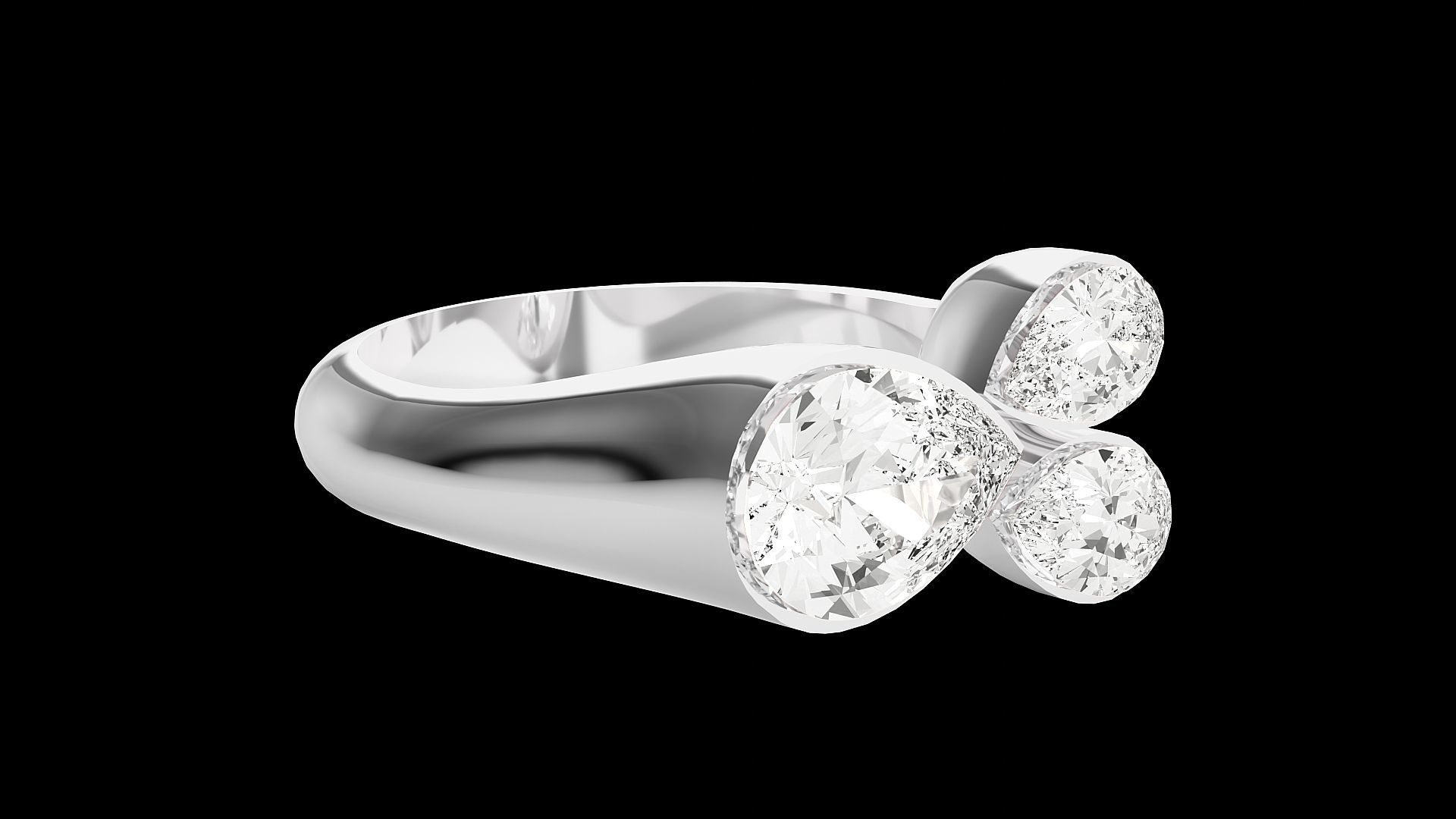 Tri Star Pear Head High Jewelry Cocktail Ring 3dm stl renders 3D print model_23