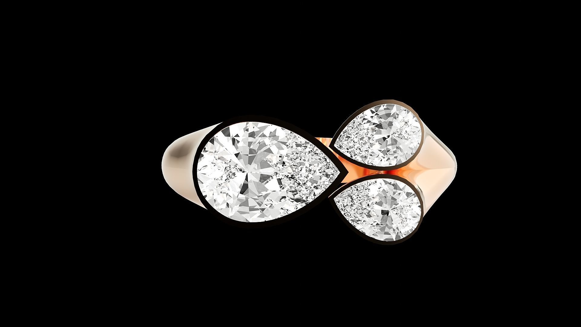 Tri Star Pear Head High Jewelry Cocktail Ring 3dm stl renders 3D print model_9