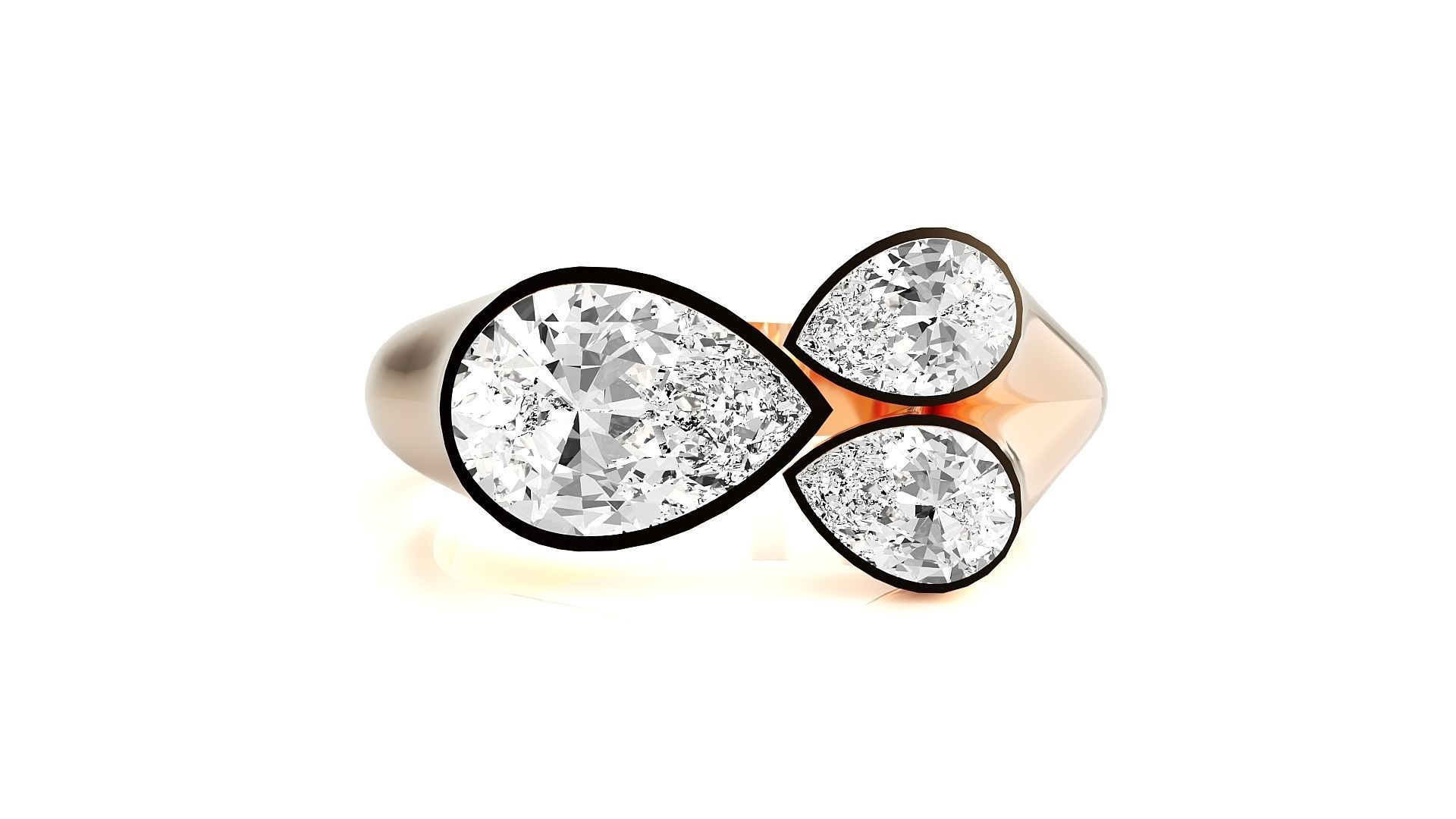 Tri Star Pear Head High Jewelry Cocktail Ring 3dm stl renders 3D print model_2