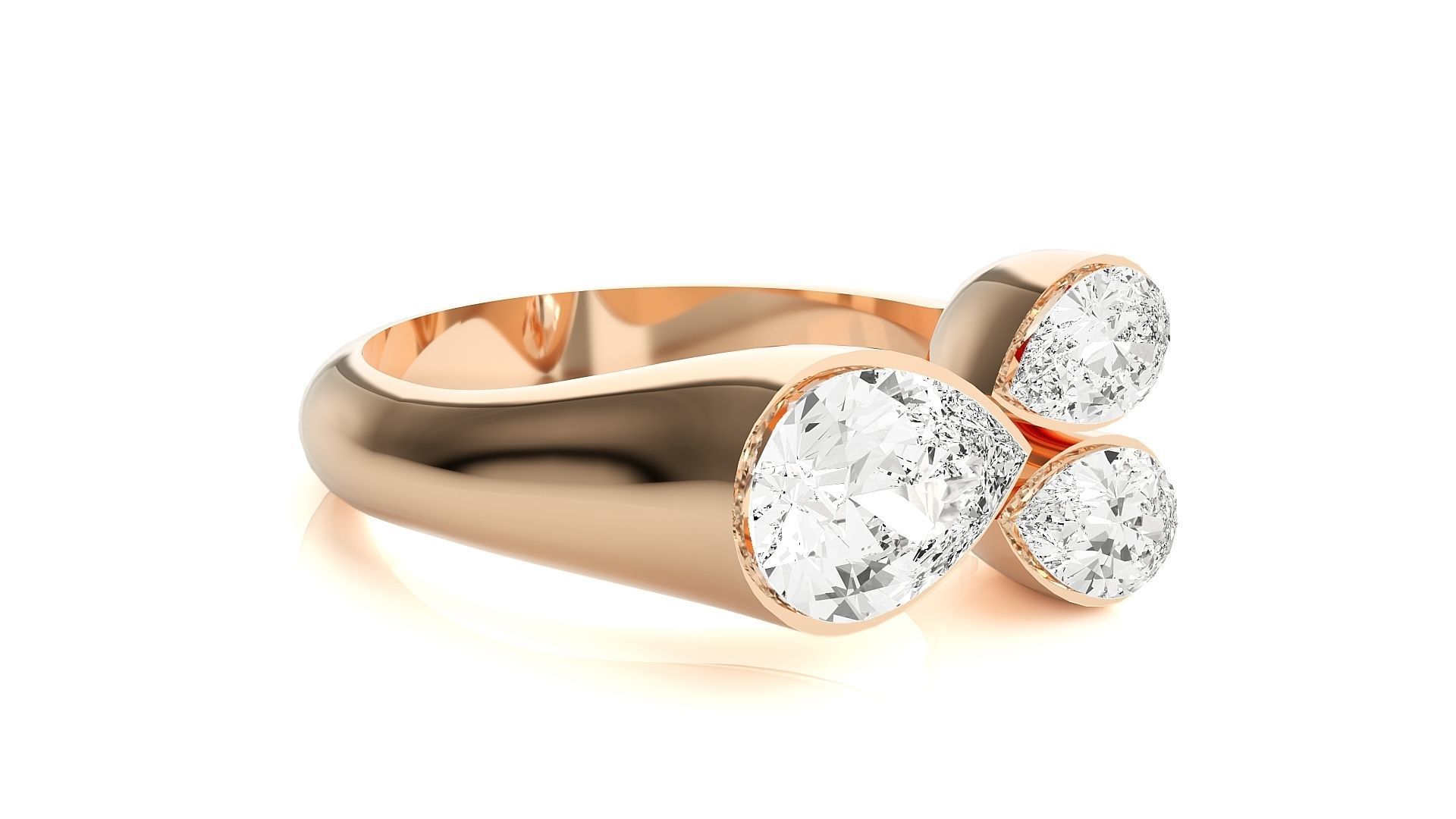 Tri Star Pear Head High Jewelry Cocktail Ring 3dm stl renders 3D print model_4