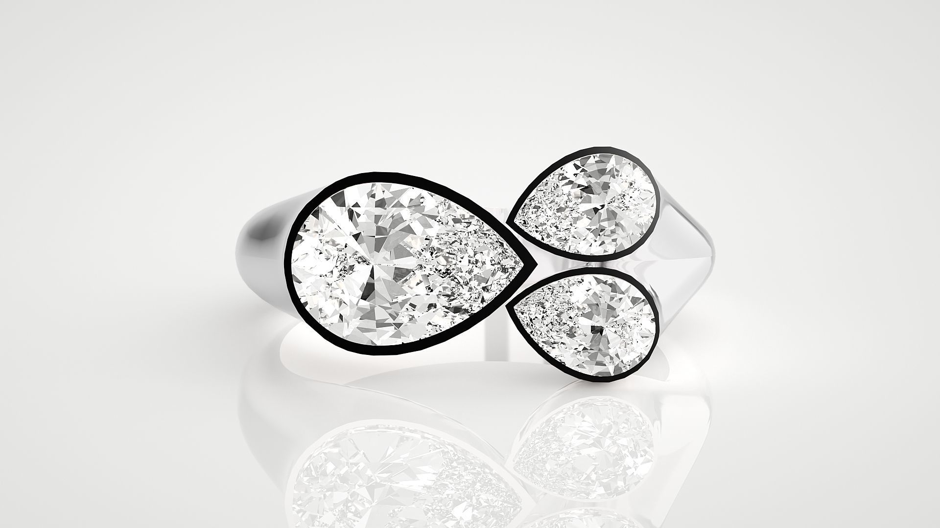 Tri Star Pear Head High Jewelry Cocktail Ring 3dm stl renders 3D print model_15