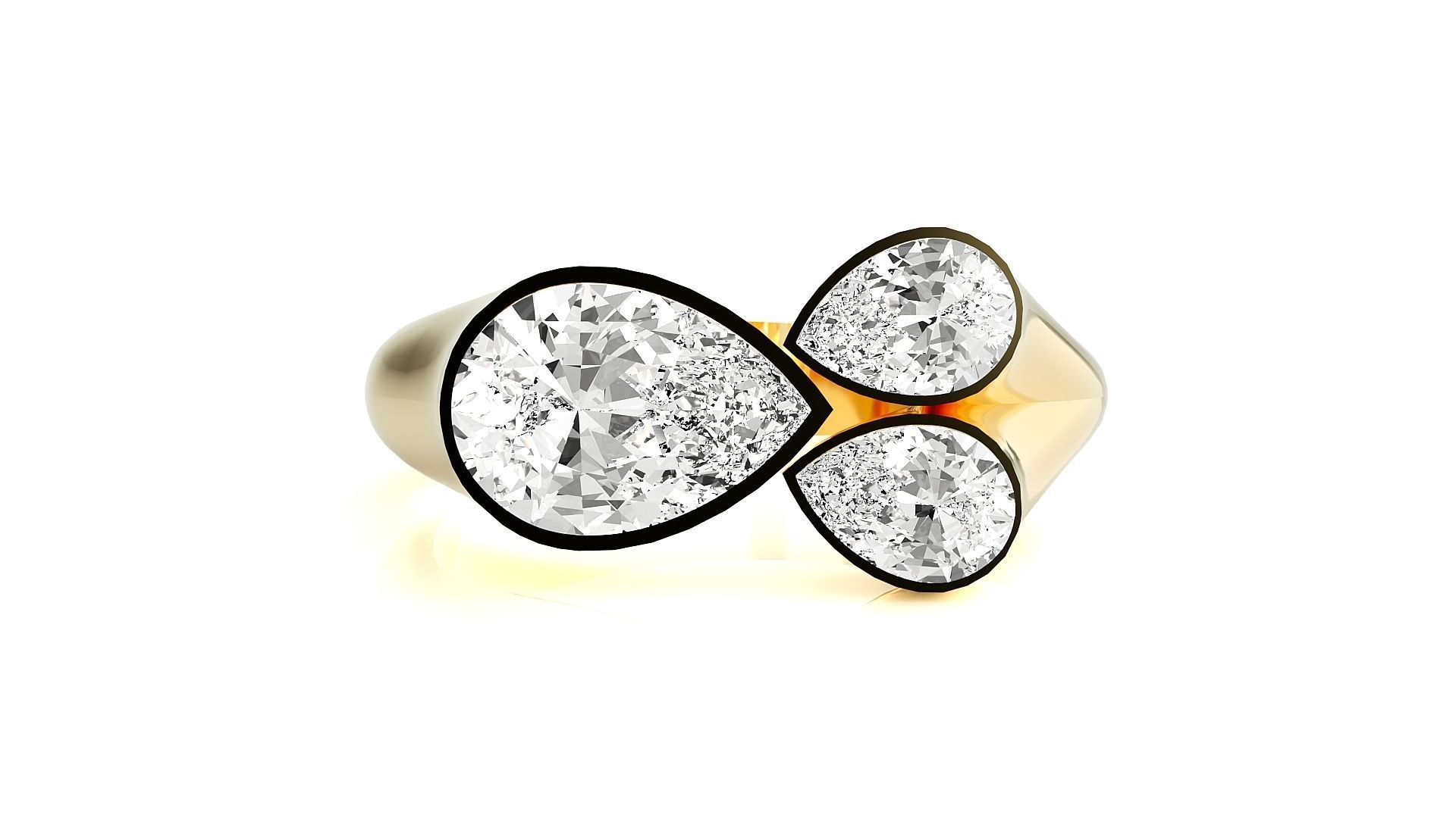 Tri Star Pear Head High Jewelry Cocktail Ring 3dm stl renders 3D print model_26