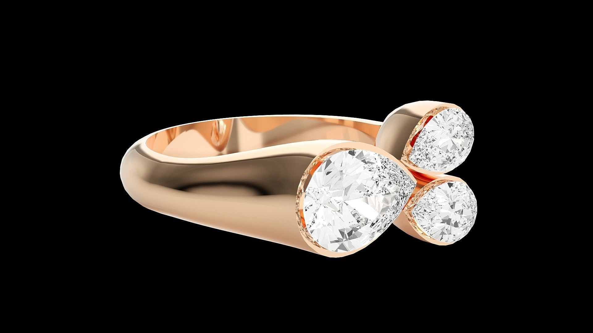 Tri Star Pear Head High Jewelry Cocktail Ring 3dm stl renders 3D print model_11