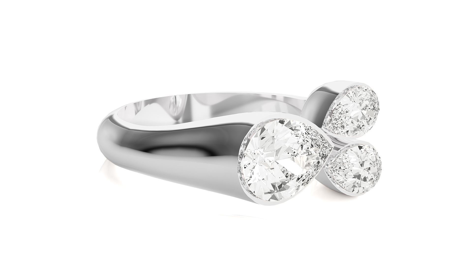 Tri Star Pear Head High Jewelry Cocktail Ring 3dm stl renders 3D print model_16