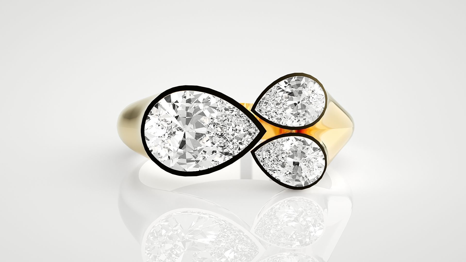 Tri Star Pear Head High Jewelry Cocktail Ring 3dm stl renders 3D print model_27