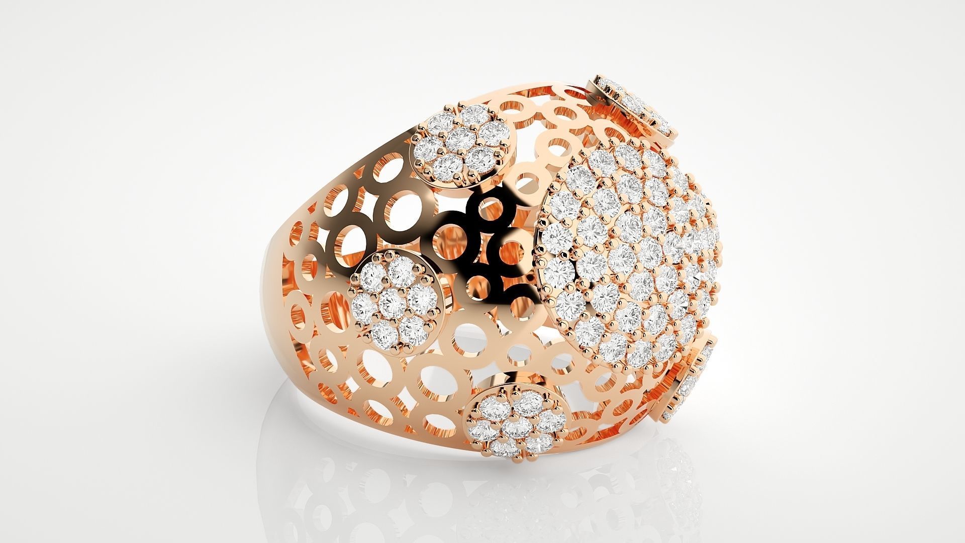 High Jewelry Cocktail Ring 3dm stl renders details 3D print model_4