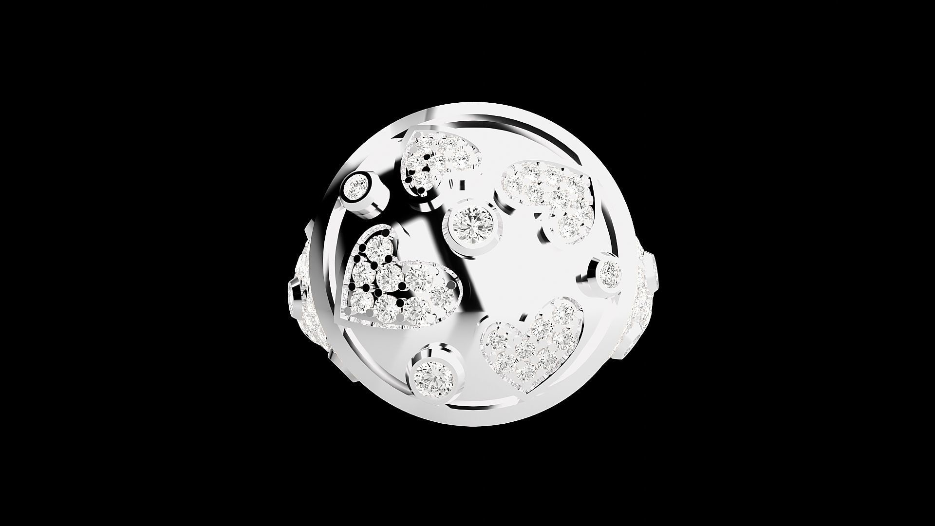 Diamond Heart Head High Jewelry Cocktail Ring 3dm stl renders 3D print model_18
