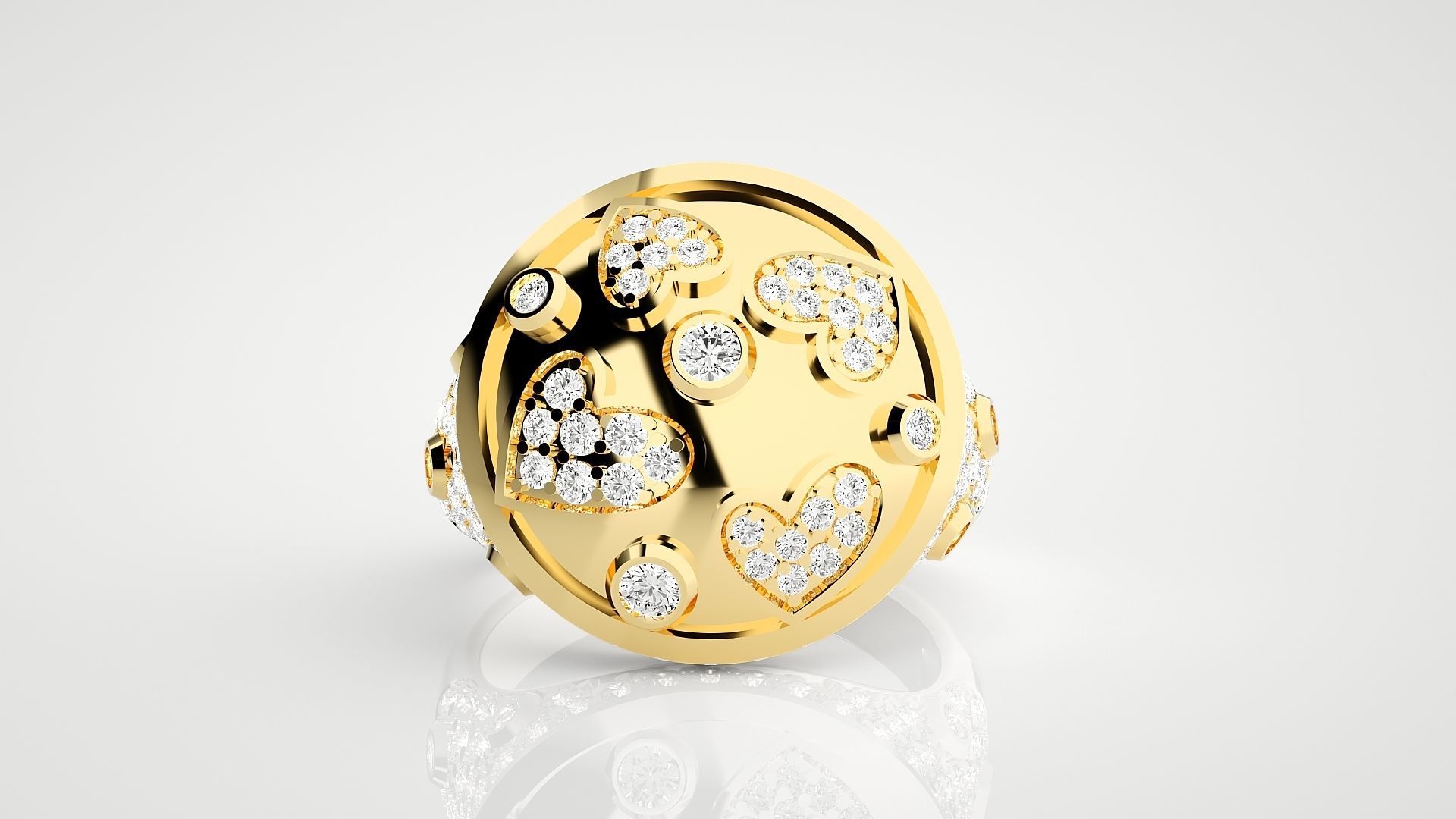 Diamond Heart Head High Jewelry Cocktail Ring 3dm stl renders 3D print model_25