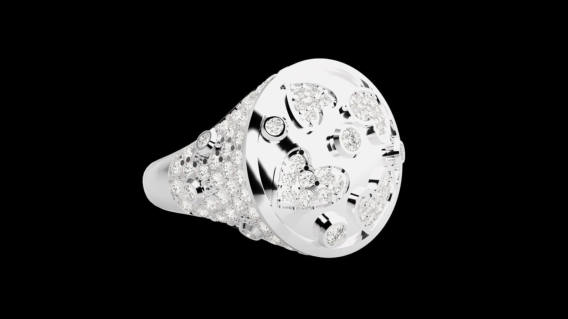 Diamond Heart Head High Jewelry Cocktail Ring 3dm stl renders 3D print model_21