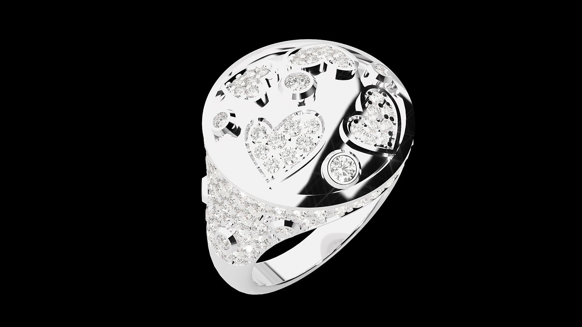 Diamond Heart Head High Jewelry Cocktail Ring 3dm stl renders 3D print model_23