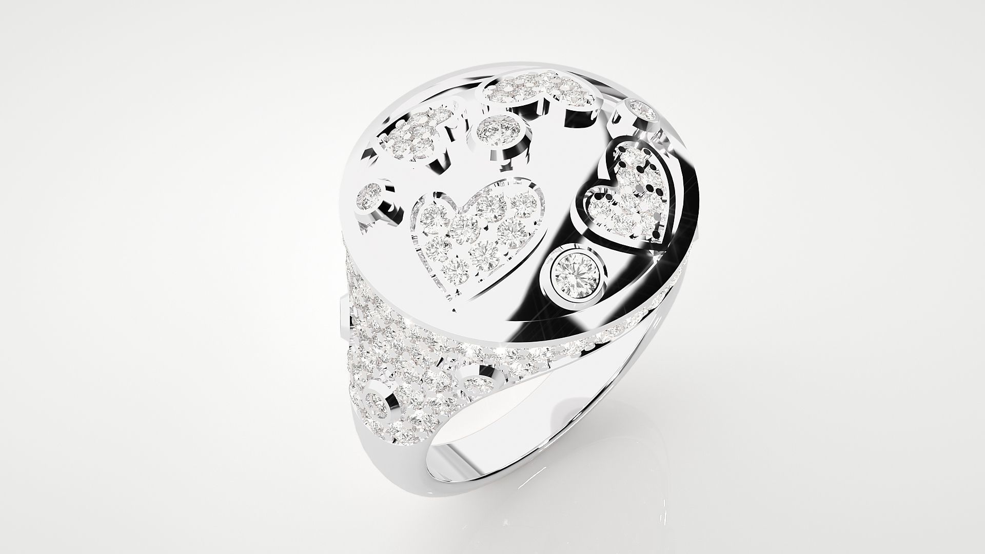 Diamond Heart Head High Jewelry Cocktail Ring 3dm stl renders 3D print model_17