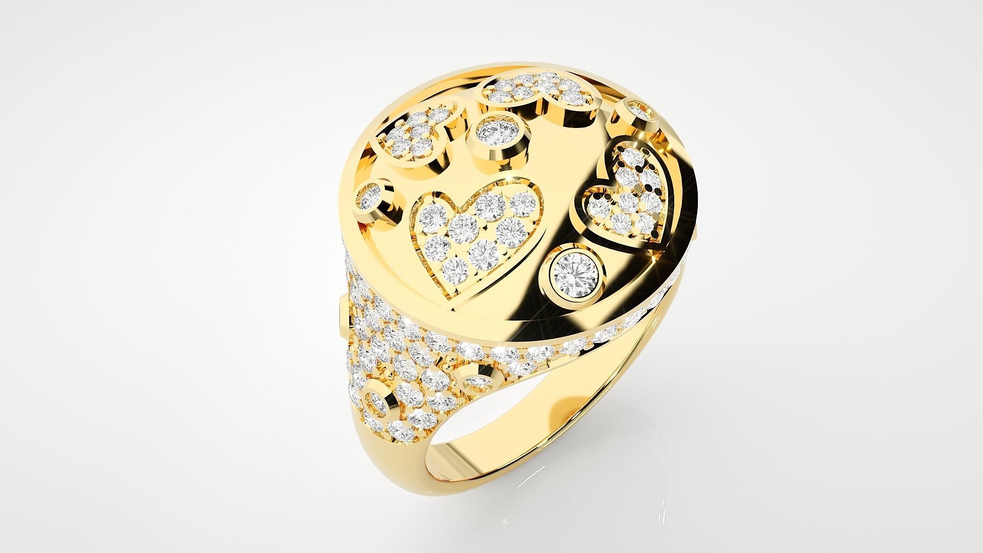 Diamond Heart Head High Jewelry Cocktail Ring 3dm stl renders 3D print model_29