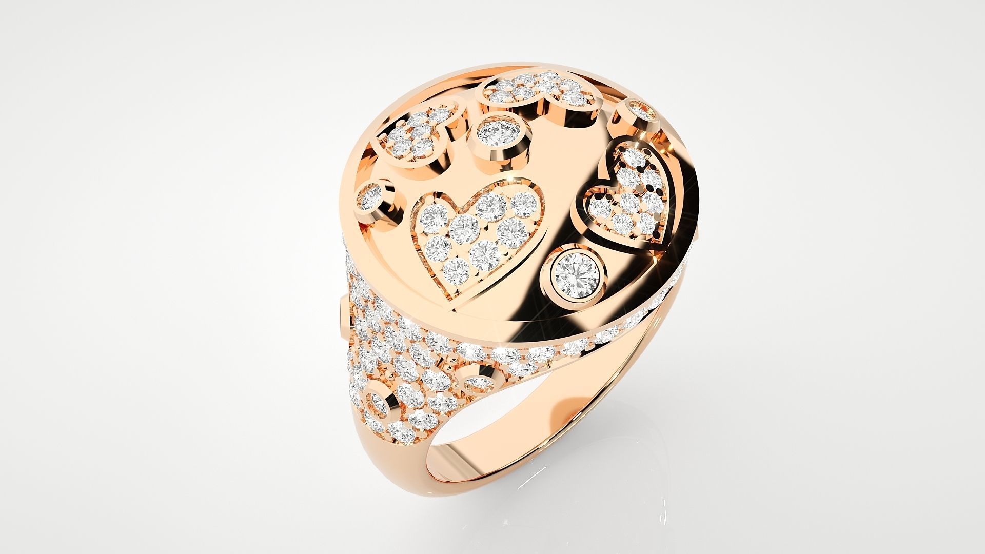 Diamond Heart Head High Jewelry Cocktail Ring 3dm stl renders 3D print model_5