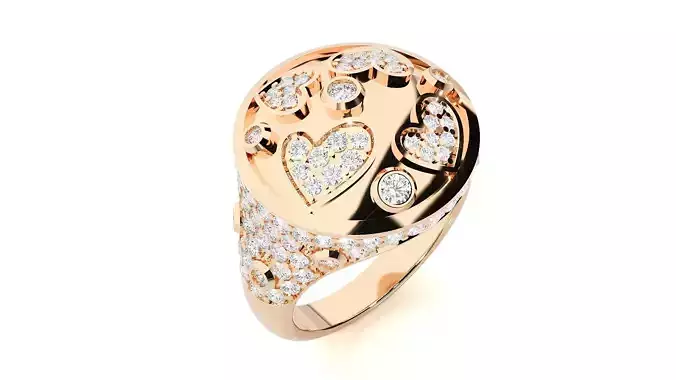 Diamond Heart Head High Jewelry Cocktail Ring 3dm stl renders 3D print model