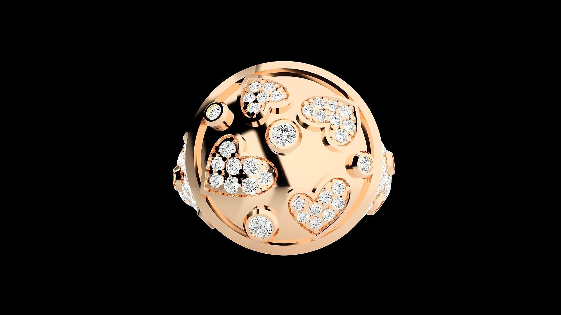 Diamond Heart Head High Jewelry Cocktail Ring 3dm stl renders 3D print model_6