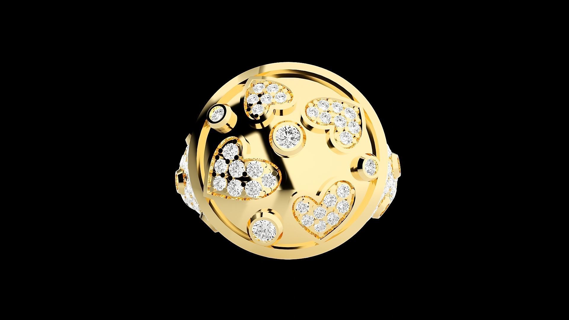 Diamond Heart Head High Jewelry Cocktail Ring 3dm stl renders 3D print model_31