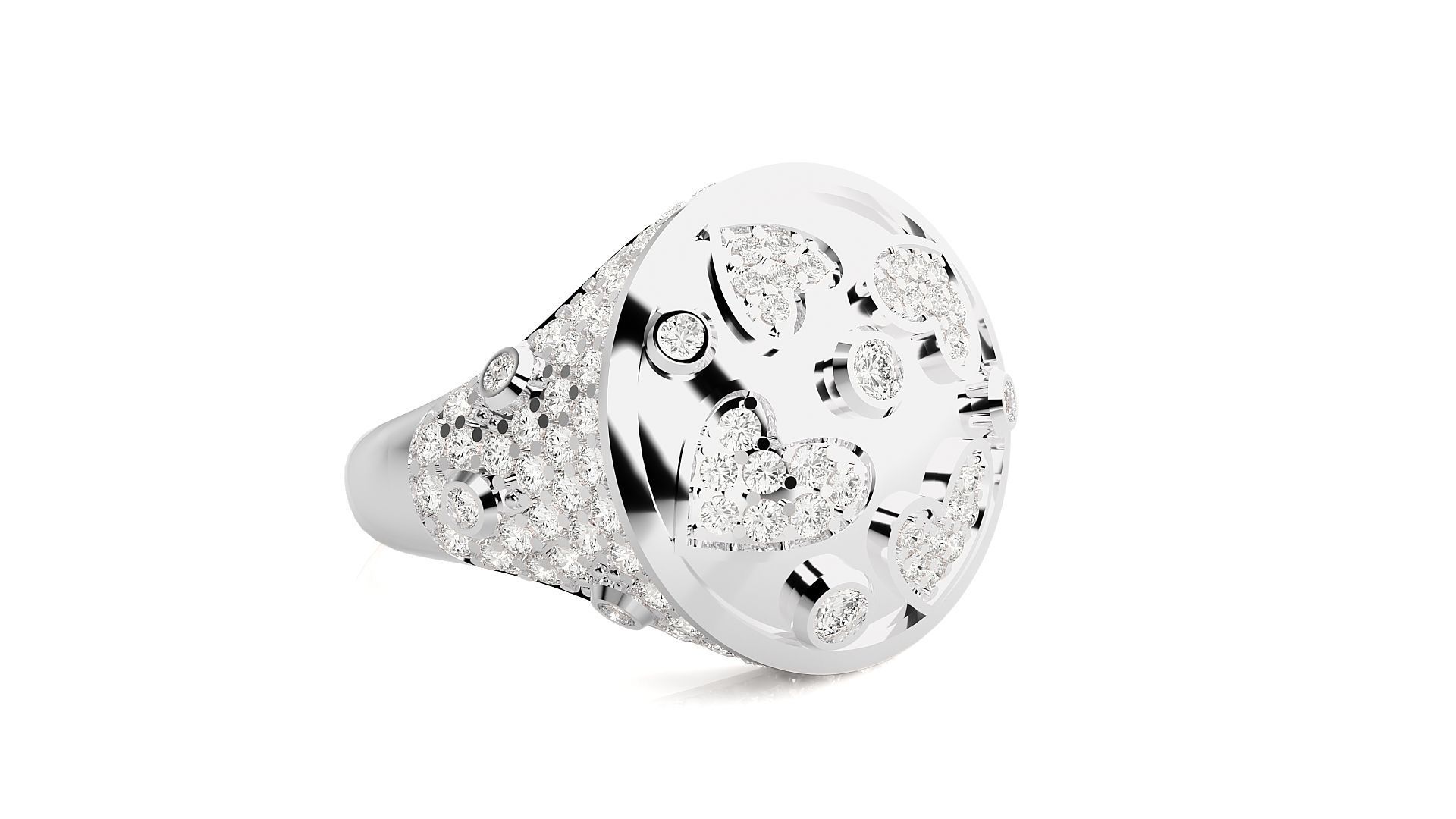 Diamond Heart Head High Jewelry Cocktail Ring 3dm stl renders 3D print model_14