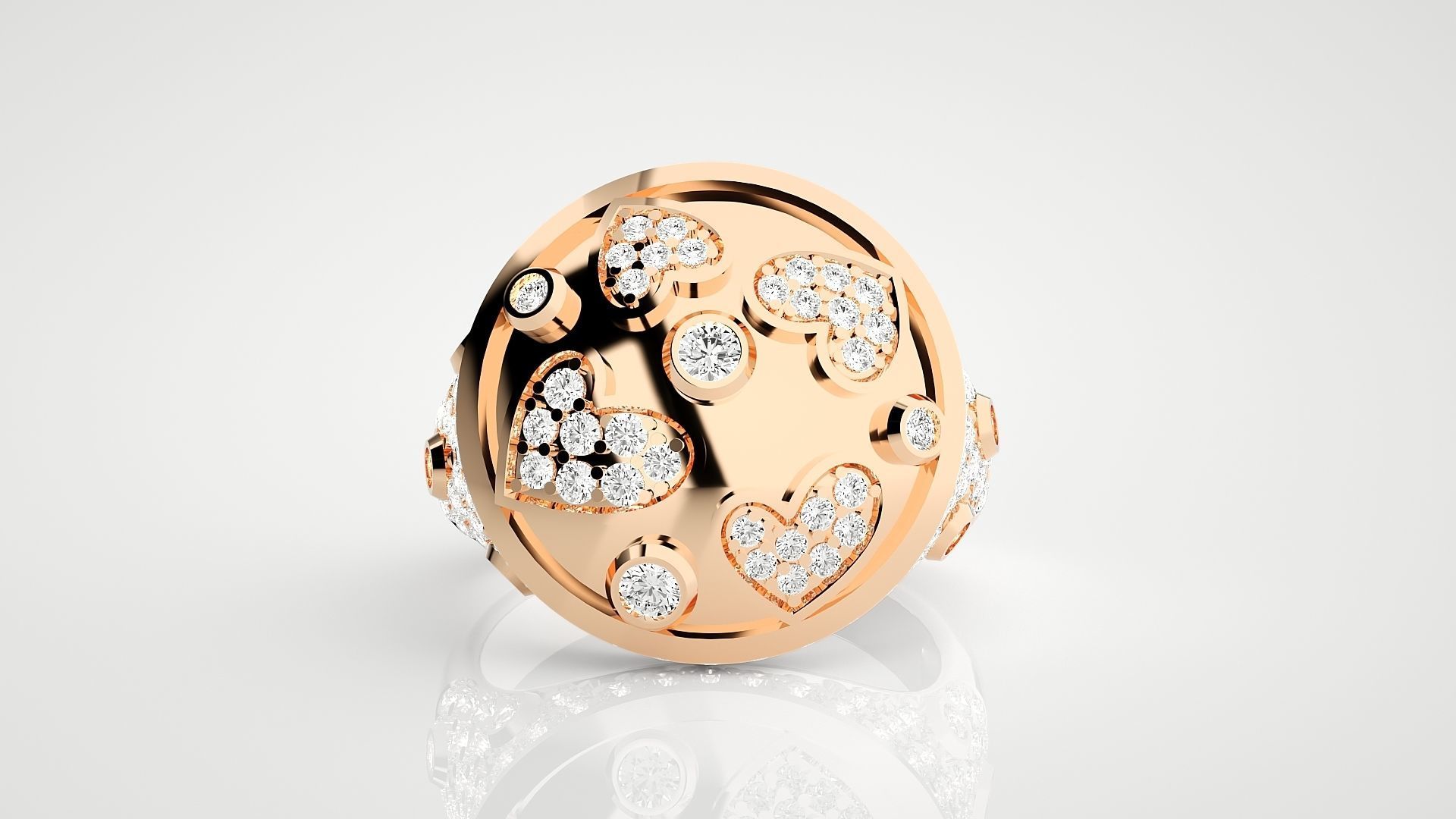 Diamond Heart Head High Jewelry Cocktail Ring 3dm stl renders 3D print model_2