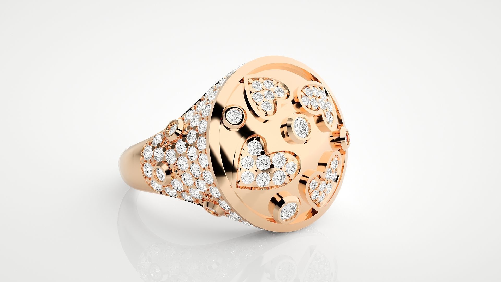 Diamond Heart Head High Jewelry Cocktail Ring 3dm stl renders 3D print model_4