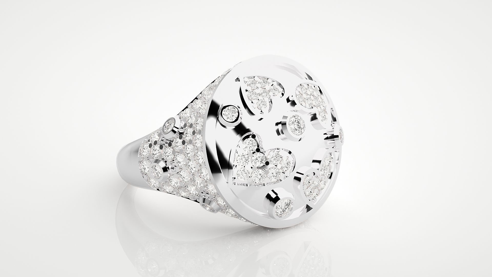 Diamond Heart Head High Jewelry Cocktail Ring 3dm stl renders 3D print model_15