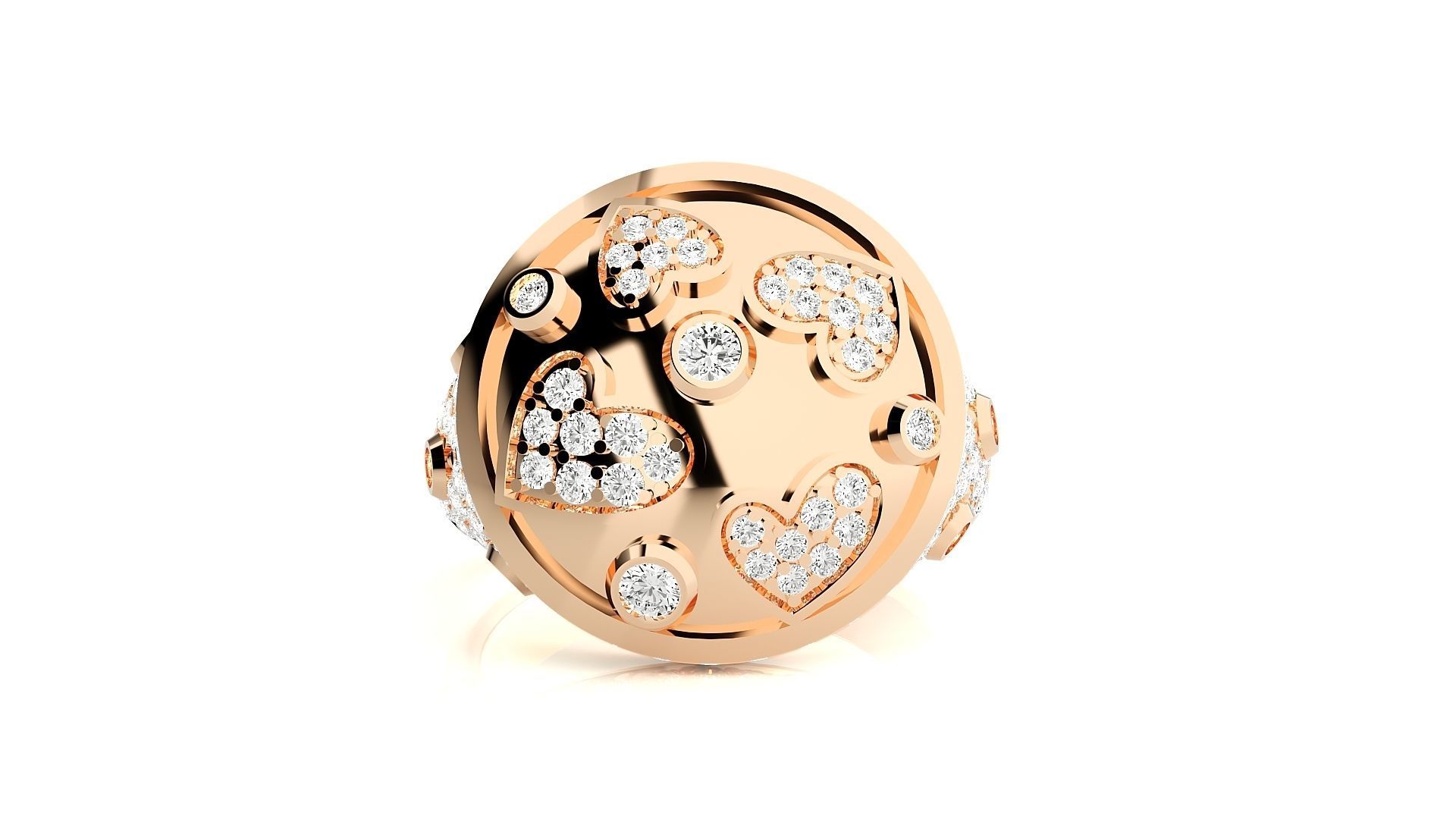 Diamond Heart Head High Jewelry Cocktail Ring 3dm stl renders 3D print model_1