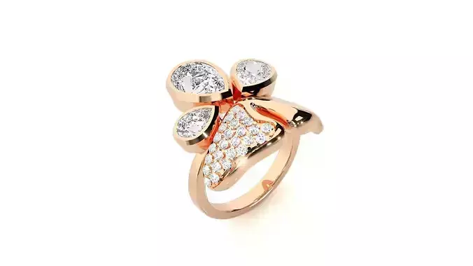 Pear High Jewelry Cocktail Ring 3dm stl renders details