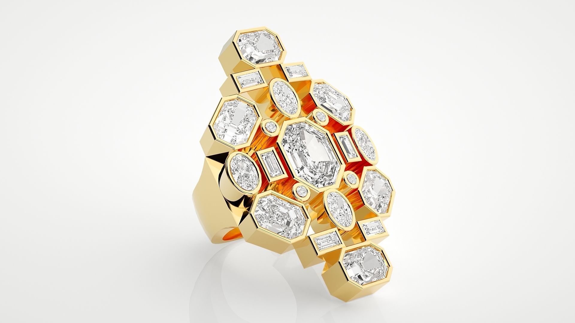 High Jewelry Cocktail Ring 3dm stl renders details 3D print model_28