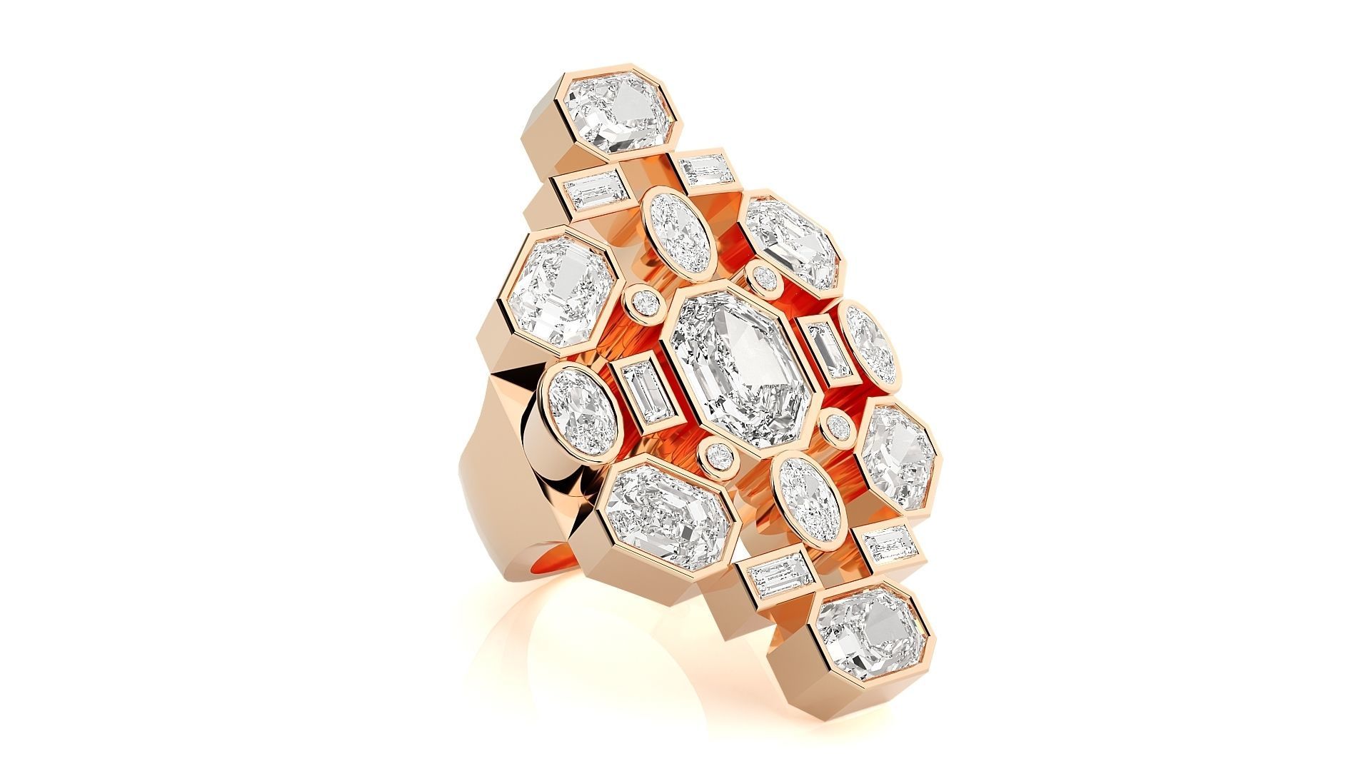 High Jewelry Cocktail Ring 3dm stl renders details 3D print model_4