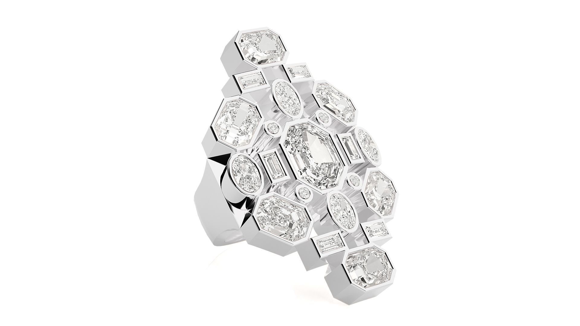 High Jewelry Cocktail Ring 3dm stl renders details 3D print model_15