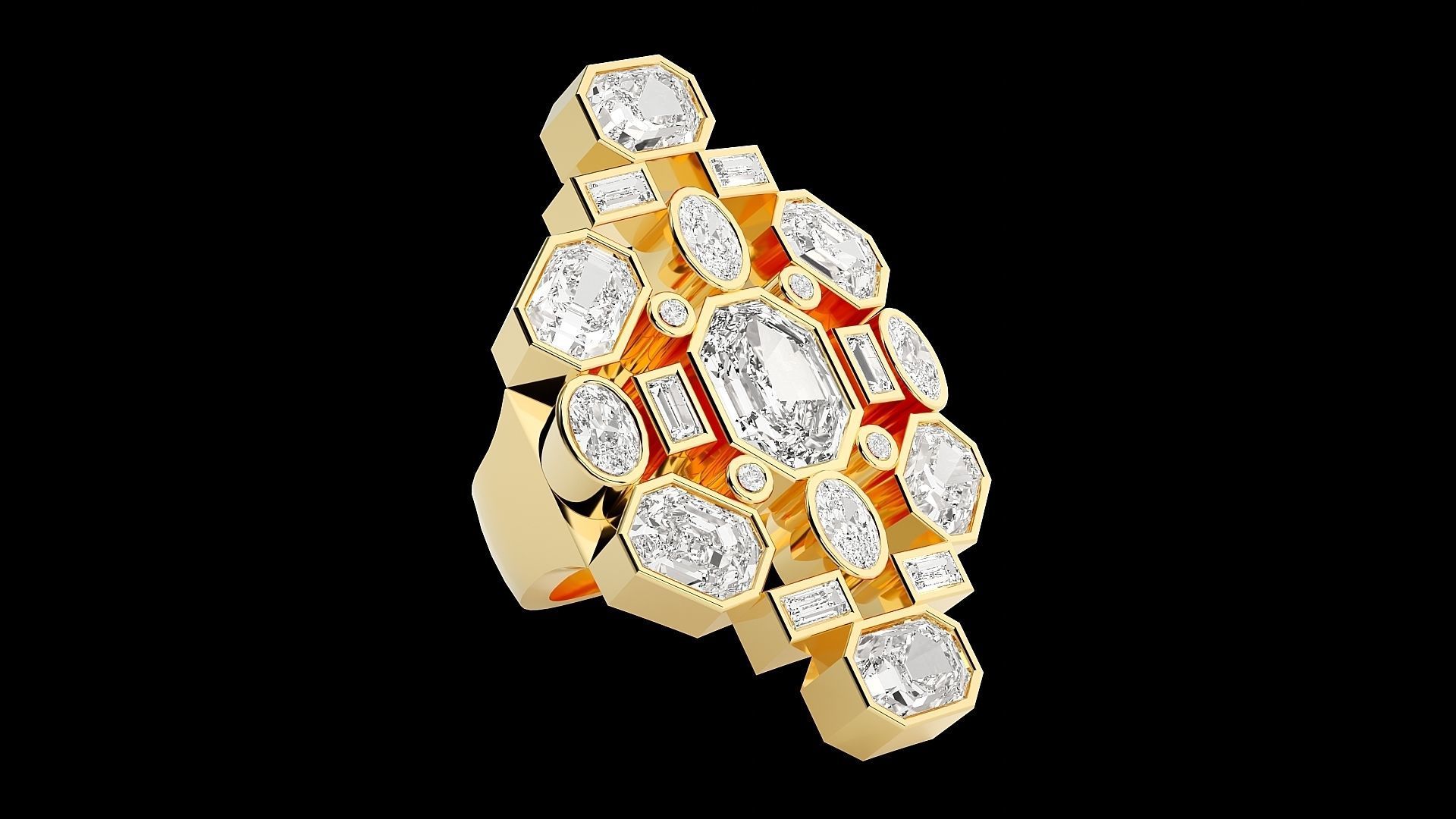 High Jewelry Cocktail Ring 3dm stl renders details 3D print model_34