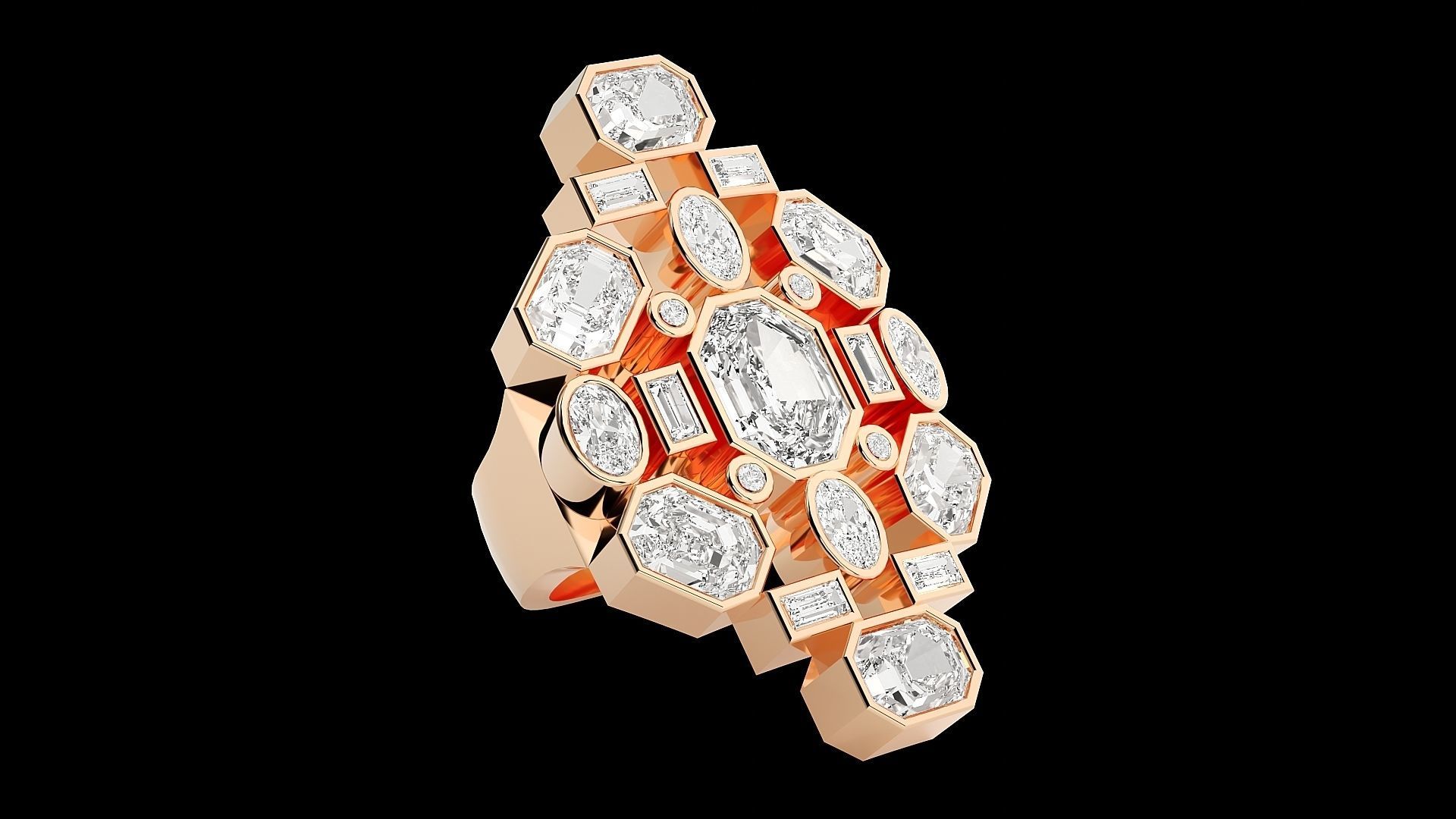 High Jewelry Cocktail Ring 3dm stl renders details 3D print model_10