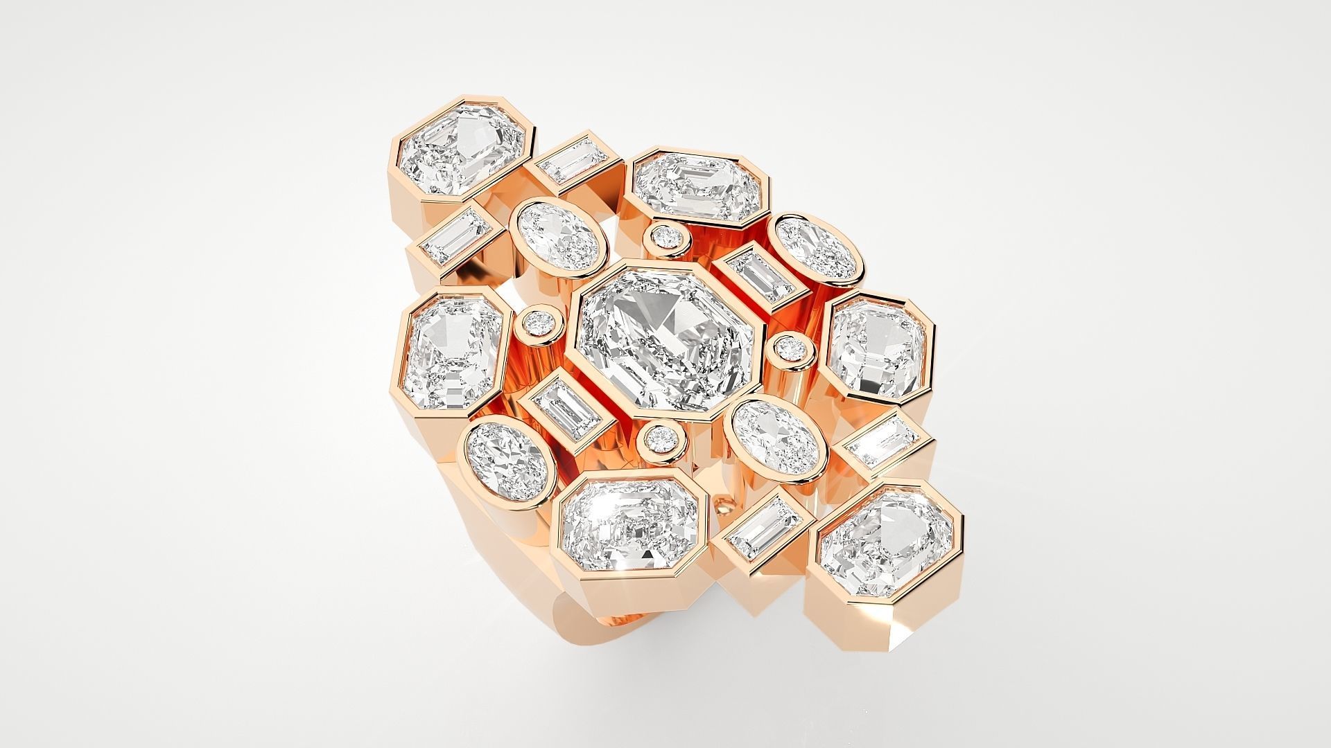 High Jewelry Cocktail Ring 3dm stl renders details 3D print model_6