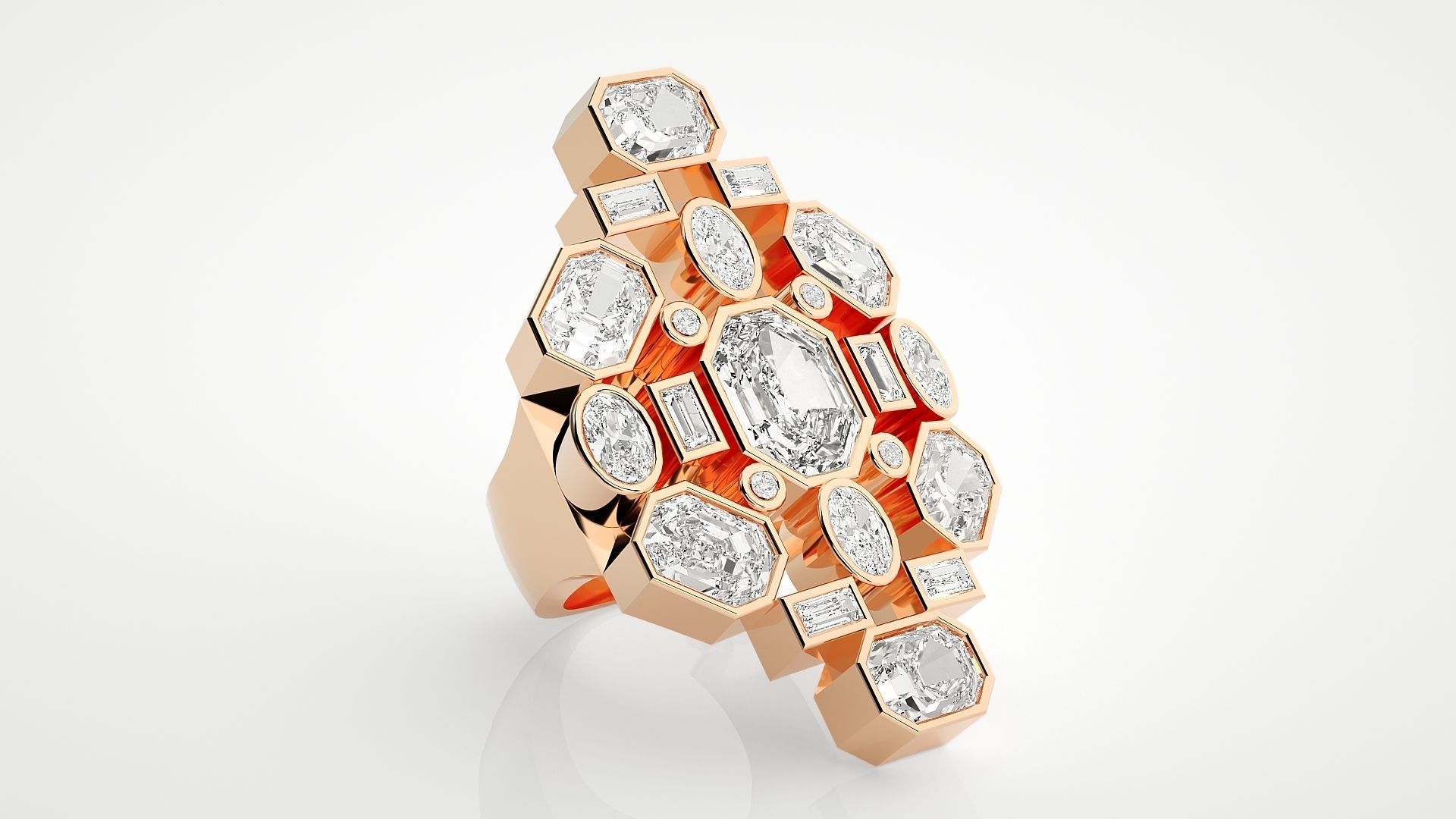 High Jewelry Cocktail Ring 3dm stl renders details 3D print model_5