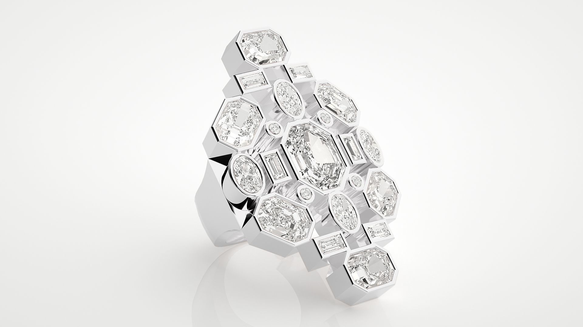 High Jewelry Cocktail Ring 3dm stl renders details 3D print model_16