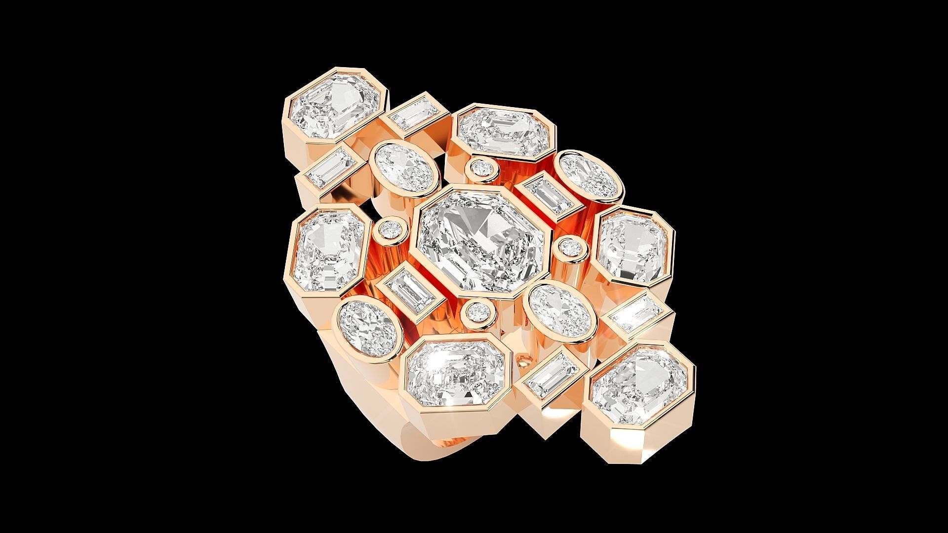 High Jewelry Cocktail Ring 3dm stl renders details 3D print model_12