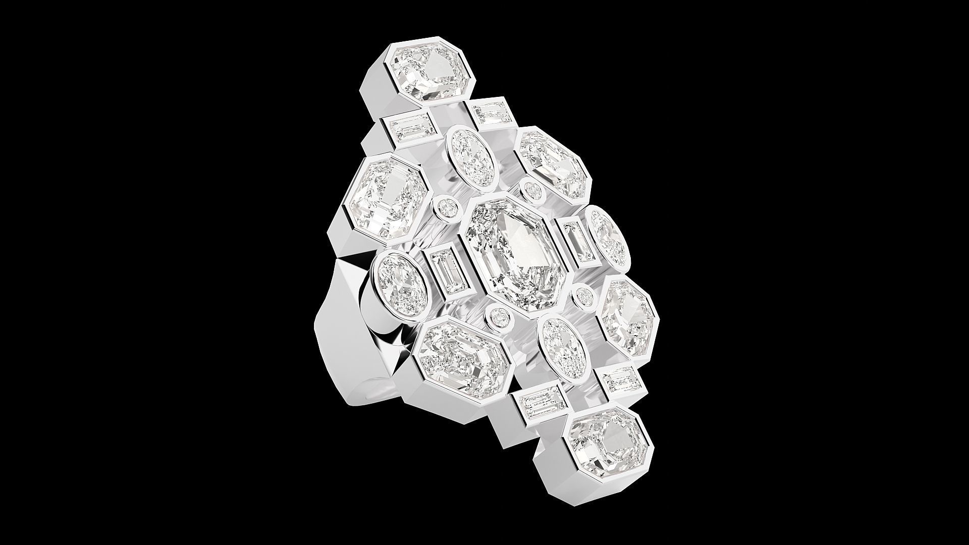 High Jewelry Cocktail Ring 3dm stl renders details 3D print model_22