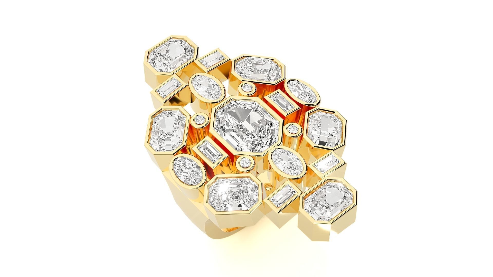 High Jewelry Cocktail Ring 3dm stl renders details 3D print model_29