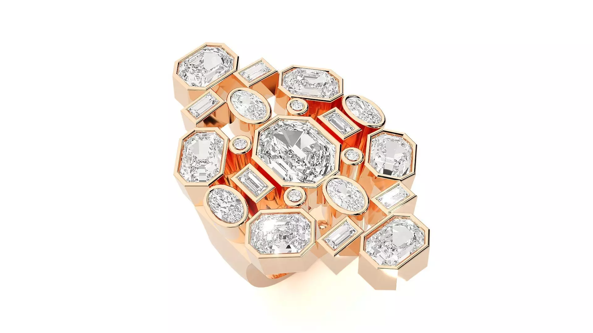 High Jewelry Cocktail Ring 3dm stl renders details 3D print model_0