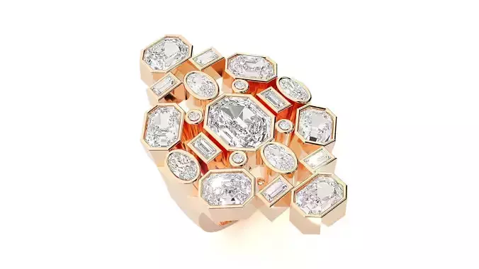 High Jewelry Cocktail Ring 3dm stl renders details  3D print model
