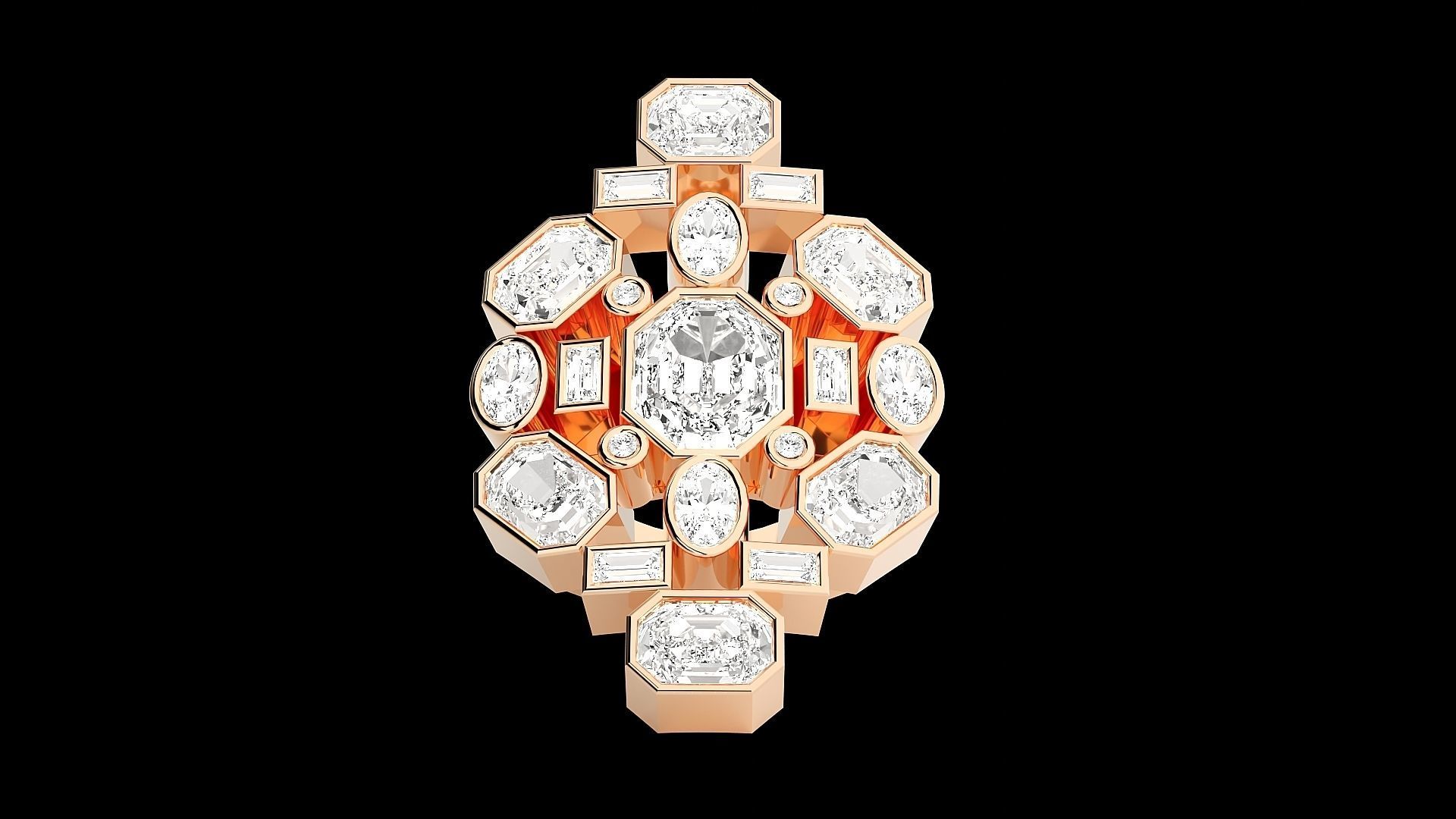 High Jewelry Cocktail Ring 3dm stl renders details 3D print model_8