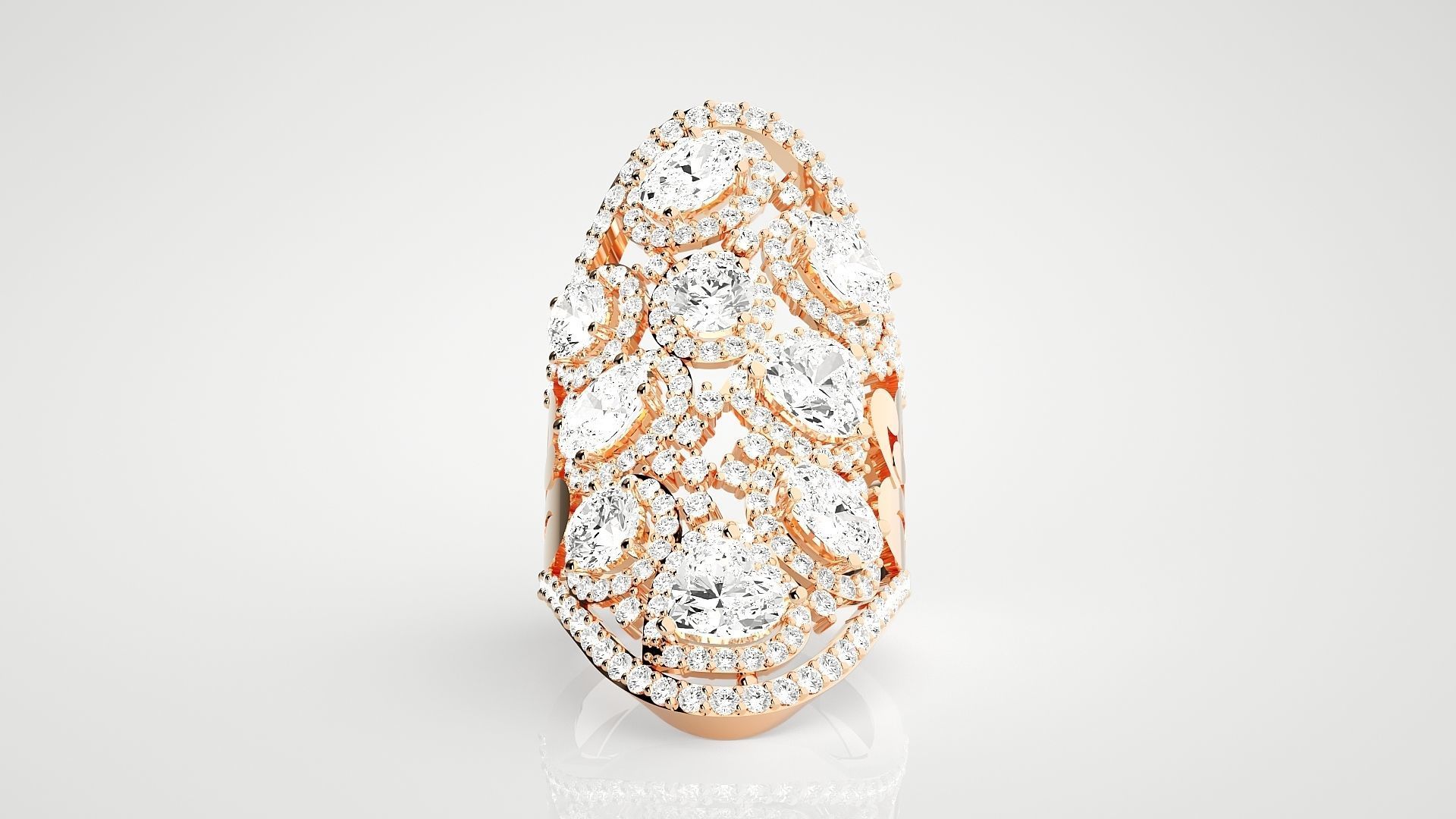High Jewelry Cocktail Ring 3dm stl renders details 3D print model_2