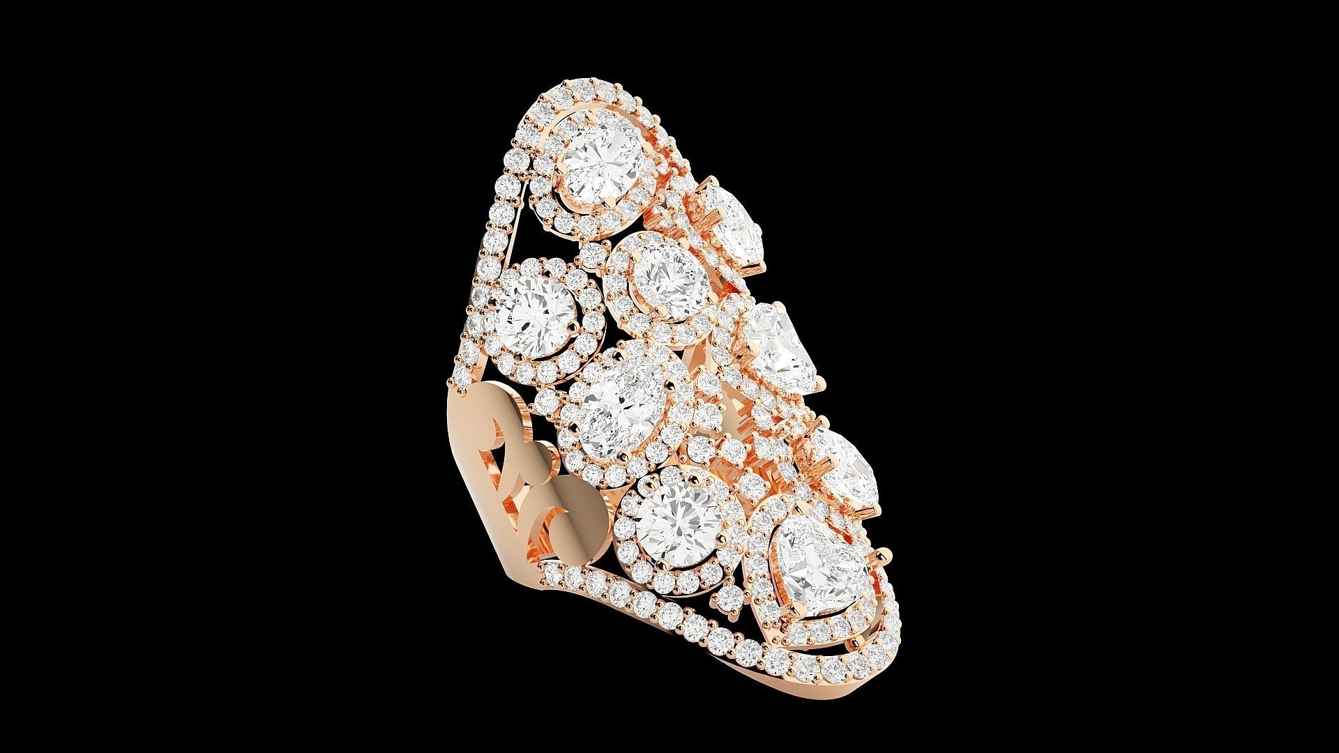 High Jewelry Cocktail Ring 3dm stl renders details 3D print model_8