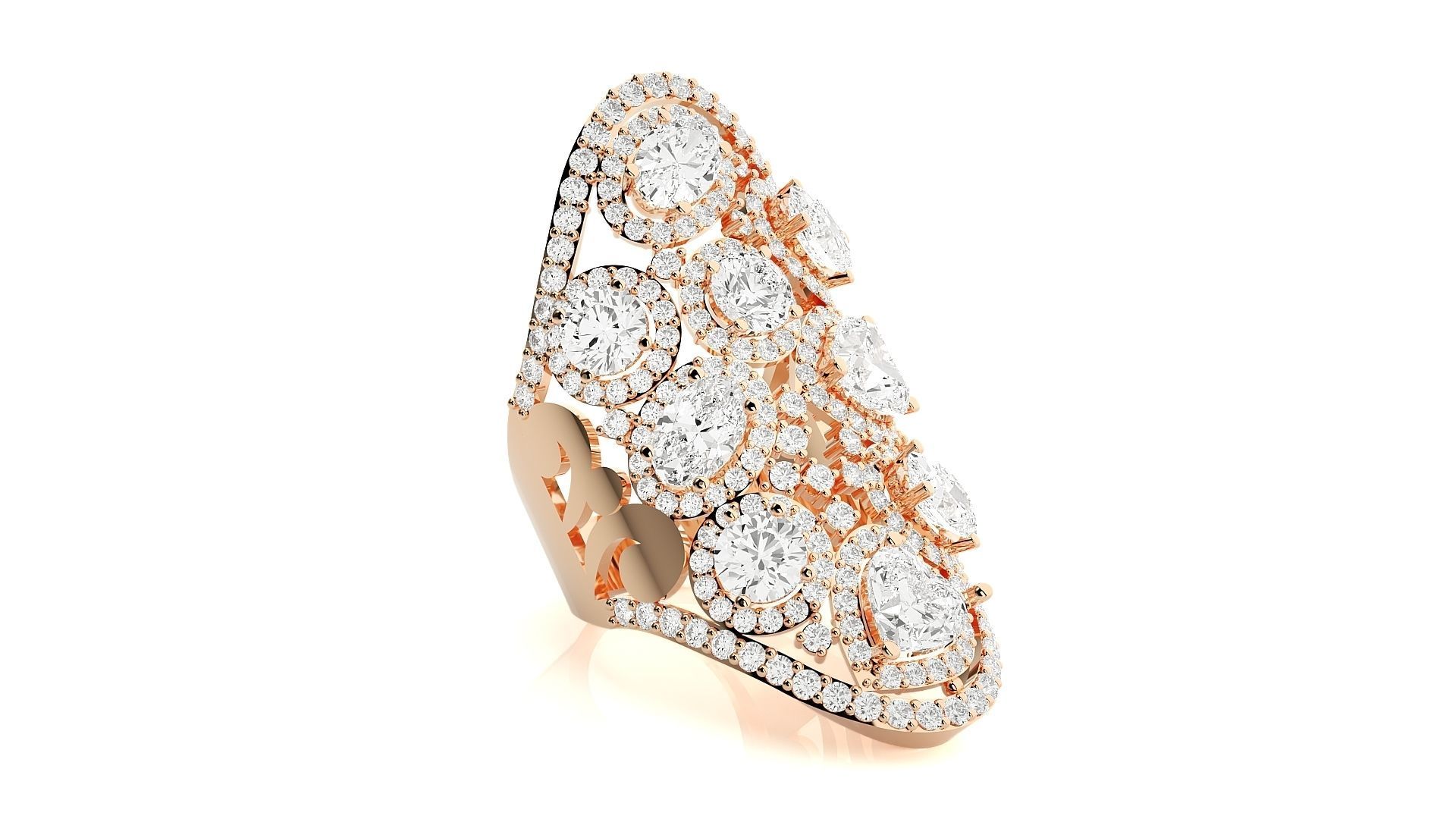 High Jewelry Cocktail Ring 3dm stl renders details 3D print model_3