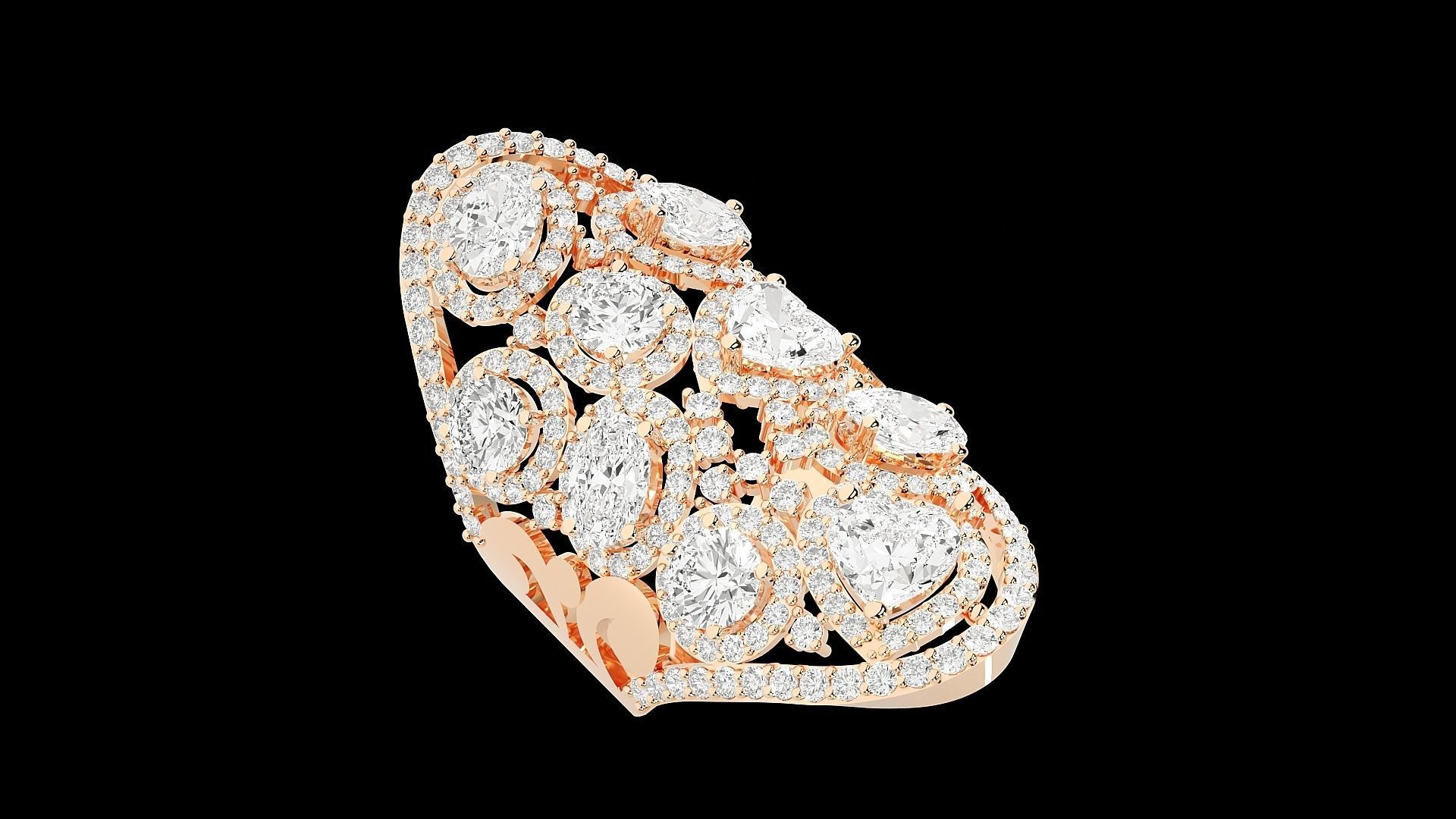 High Jewelry Cocktail Ring 3dm stl renders details 3D print model_10