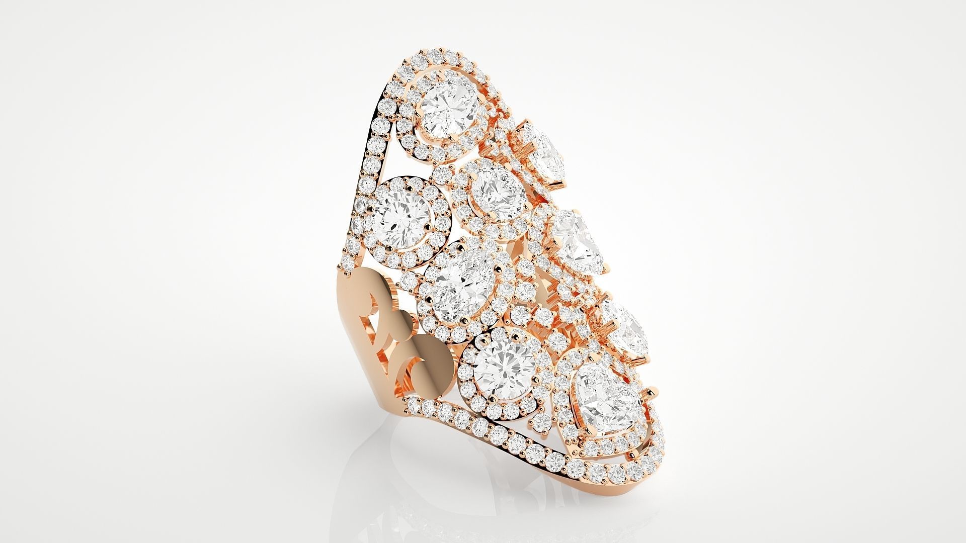 High Jewelry Cocktail Ring 3dm stl renders details 3D print model_4