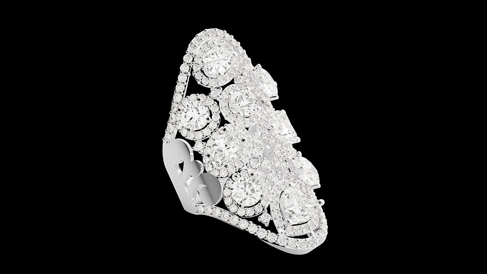 High Jewelry Cocktail Ring 3dm stl renders details 3D print model_21