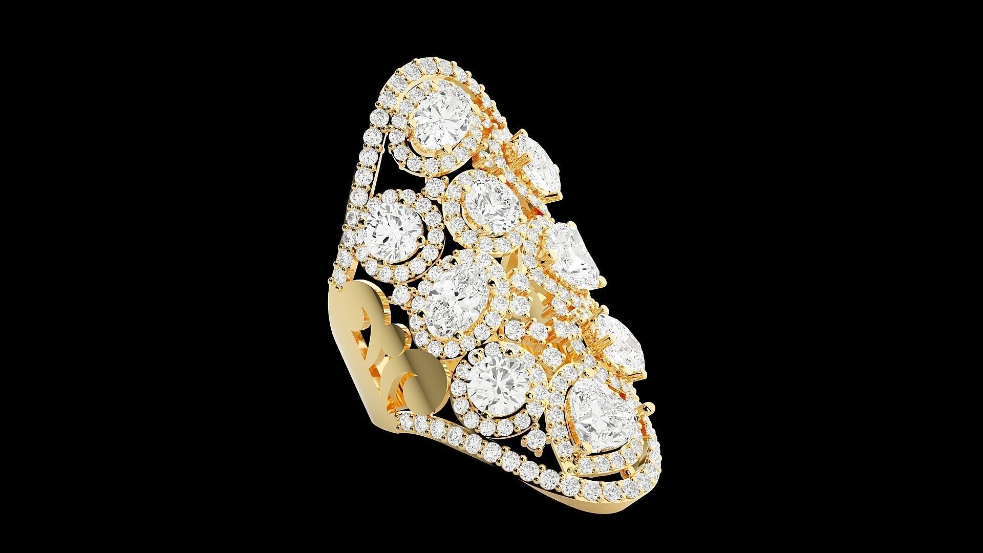 High Jewelry Cocktail Ring 3dm stl renders details 3D print model_32