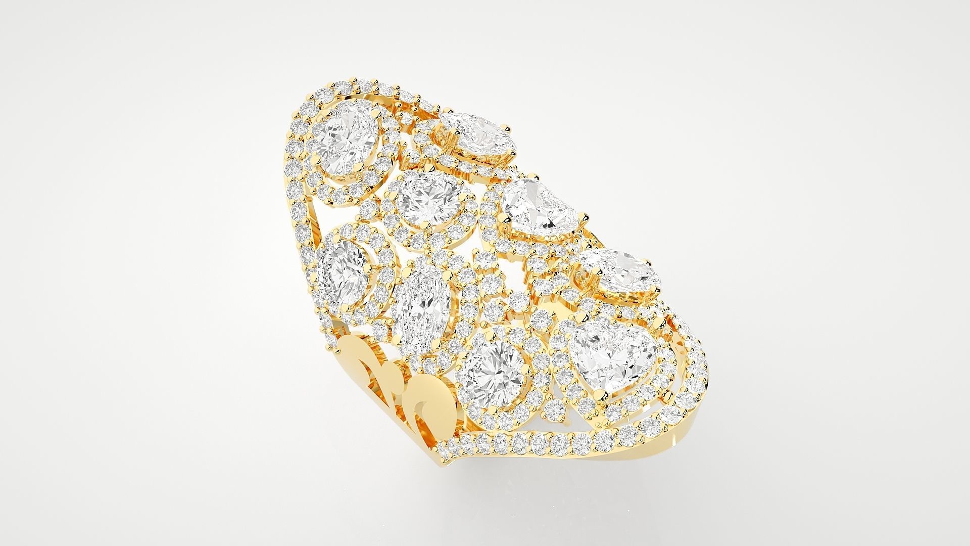 High Jewelry Cocktail Ring 3dm stl renders details 3D print model_29